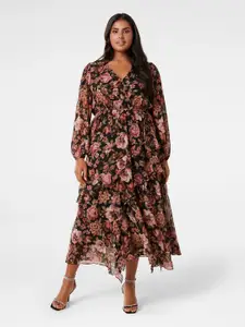 Forever New Plus Size Floral Printed Tie Up Fit & Flare Midi Dress With Belt