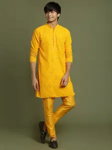 VASTRAMAY Boys Embroidered Mirror Work Kurta with Pyjamas