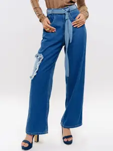 FREAKINS Women Highly Distressed Straight Fit High-Rise Pure Cotton Jeans