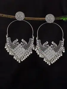 PRIVIU Silver-Plated Peacock Oxidized Shaped Drop Earrings