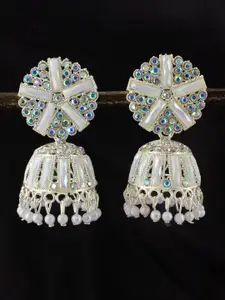PRIVIU Gold-Plated Dome Shaped Stone Studded & Beaded Jhumkas