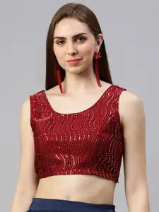 De Moza Embroidered U-Neck Sleeveless Saree Blouse