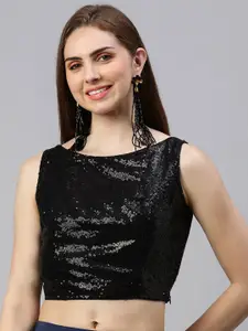 De Moza Embellished Boat Neck Sleeveless Saree Blouse