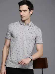 Louis Philippe Jeans Geometric Printed Polo Collar Slim Fit T-shirt