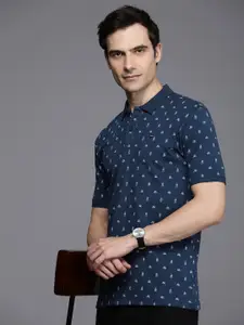 Louis Philippe Jeans Geometric Printed Polo Collar Pure Cotton Slim Fit T-shirt