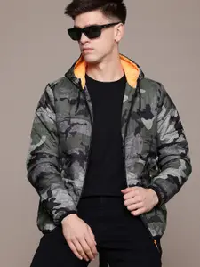 Louis Philippe Jeans Camouflage Printed Hooded Padded Jacket