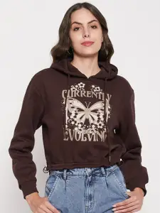 Madame Typography Printed Long Sleeves Hooded Pure Cotton Cropped Pullover
