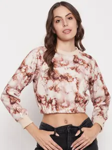 Madame Abstract Printed Long Sleeves Pure Cotton Cropped Pullover