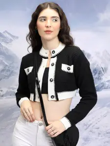 Tokyo Talkies Black Cable Knit Acrylic Crop Cardigan Sweater