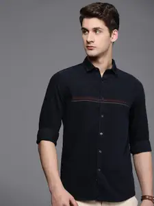 Louis Philippe Sport Super Slim Fit Horizontal Striped Pure Cotton Corduroy Casual Shirt