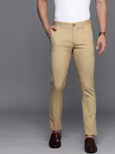 Louis Philippe Sport Men Textured Self Design Super Slim Fit Low-Rise Regular Trousers