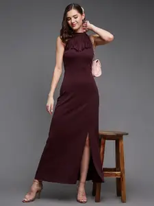DressBerry Maroon Fringed Georgette Maxi Dress