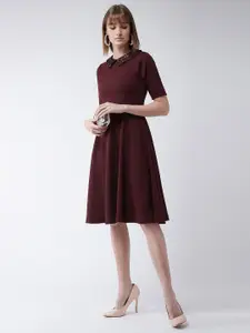 DressBerry Maroon Peter Pan Collar Fit & Flare Dress