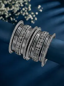 Peora Women Silver-Plated 18Pcs Metal Bangles Set