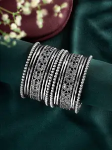 Peora Women Silver-Plated 14Pcs Metal Bangles Set
