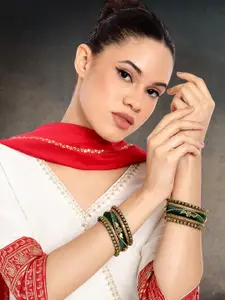 Peora 10-Piece Gold-Plated Silk Thread & Stone-Studded Bangles