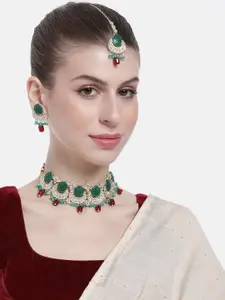 Peora Women Gold-Plated Beads Studded Choker Necklace with Earrings