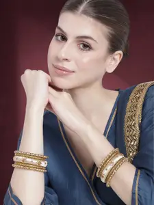 Peora Women 10Pcs Gold-Plated Silk Thread Work  & Stone Studded Bangles