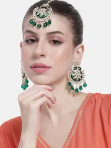 Peora Women Gold-Plated Kundan Studded Dangle Earrings & Maangtikka Set