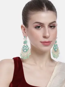 Peora Women Gold-Plated Kundan Studded & Beaded Contemporary Drop Earrings