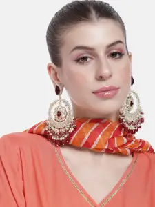 Peora Women Gold-Plated Kundan Studded & Beaded Circular Jhumkas Earrings