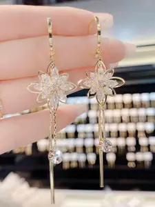 Shining Diva Fashion Gold-Plated Floral Drop Earrings