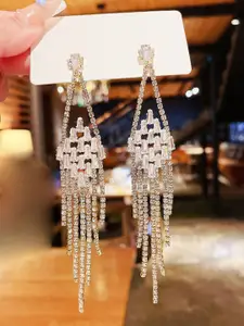 Shining Diva Fashion Gold-Plated Crystals Stone Studded Contemporary Drop Earrings