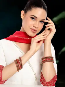 Peora 18-Piece Gold-Plated Silk Thread Kundan-Studded Bangles