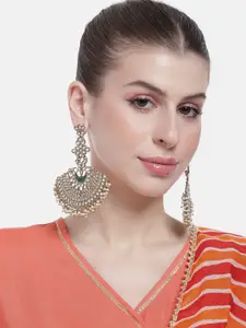 Peora Women Gold-Plated Kundan Studded & Beaded Crescent Shaped Chandbalis Earrings