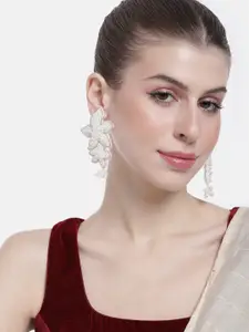 Peora Women Rose Gold-Plated Beaded Floral Drop Earrings