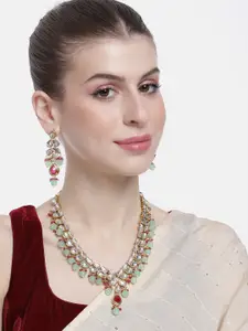 Peora Women Gold-Plated Kundan Studded Necklace with Earrings