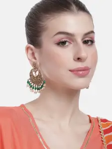 Peora Women Gold-Plated Beaded Crescent Shaped Chandbalis Earrings