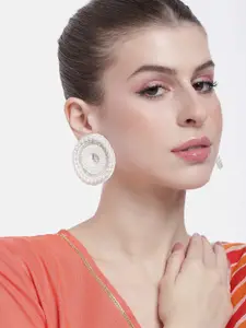 Peora Women Gold-Plated Beaded Circular Studs Earrings