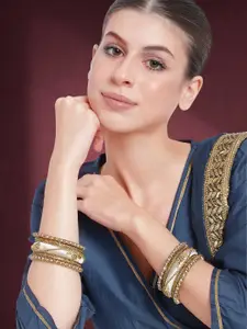 Peora Women 10Pcs Gold-Plated Silk Thread Work & Stone Studded Bangles