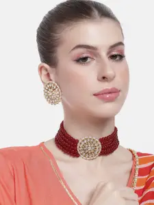 Peora Women Gold-Plated Kundan Studded Choker Necklace with Earrings