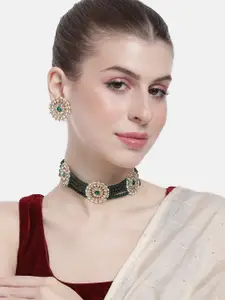 Peora Women Gold-Plated Kundan Studded Choker Necklace with Earrings