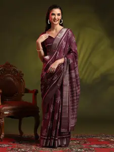 Anouk Purple Ethnic Motifs Printed Zari Detailed Saree
