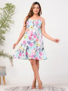 Riara Floral Printed Crepe A-Line Dress