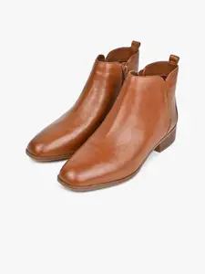 ALDO Women VERITY Textured Block Heeled Leather Mid-Top Regular Boots