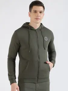 LINDBERGH Men Solid Knitted Hooded Front-Open Sweatshirt With Applique Detail