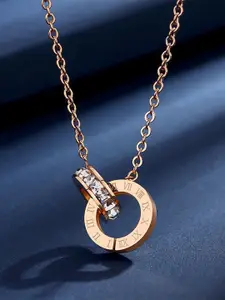 Fashion Frill Rose Gold-Plated Stainless Steel Crystal Studded Necklace