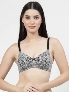 DressBerry Off White Abstract Printed Lightly Padded T-shirt Bra with All Day Comfort