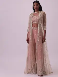 KALKI Fashion Embroidered Crop Top & Palazzos With Shrug