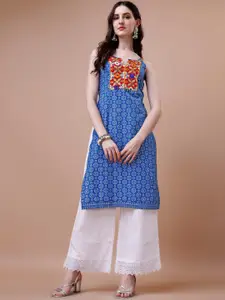 KALINI Floral Printed Shoulder Strap Thread Work Kurta