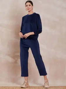 all about you Round Neck Velvet T-Shirt With Trouser