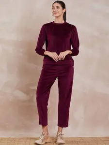 all about you Round Neck Velvet T-Shirt With Trouser