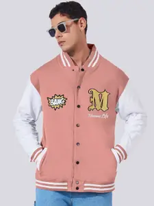 Maniac Colourblocked Mandarin Collar Fleece Varsity Jacket