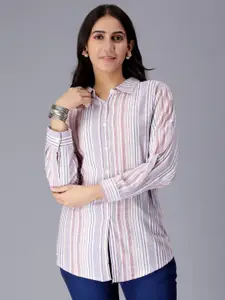 SAAKAA White Striped Long Sleeves Pure Cotton Casual Shirt