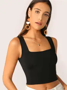 Kotty Black Square Neck Fitted Crop Top