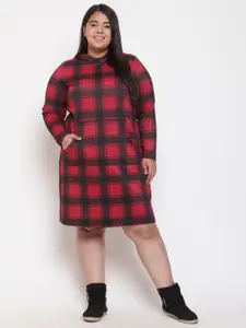 Amydus Plus Size Checked Hooded T-shirt Dress
